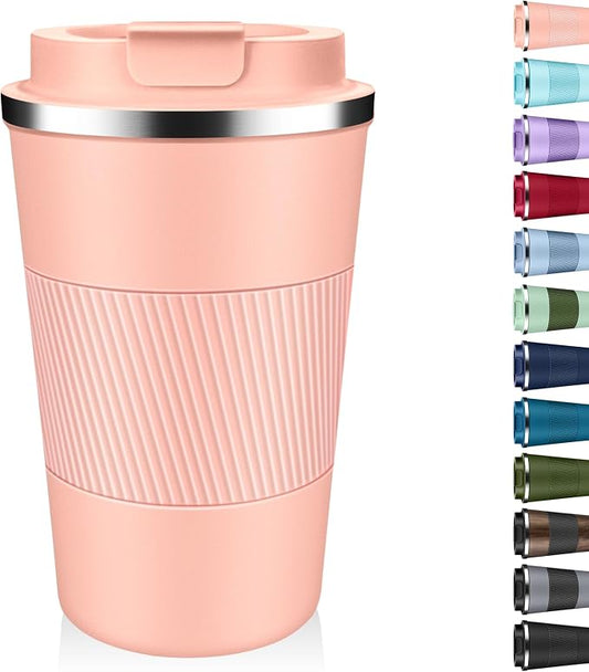 Insulated Coffee Tumbler 12 oz, Stainless Steel Coffee Mug with Lids, Travel Coffee Mug Leak Proof, Double Wall Vacuum Insulated Reusable Coffee Cup, Keep Drinks Hot and Cold (Peach Pink, 12 Ounces) by Unknown
