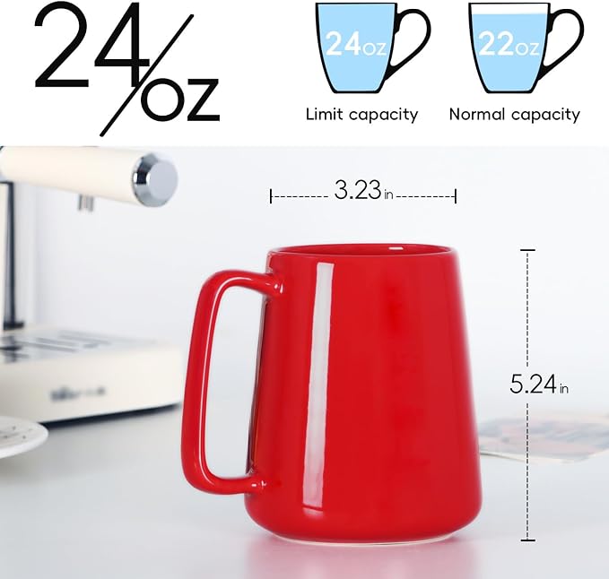 24 OZ Large Coffee Mug, Nice Ceramic Tea Cup with Big Handle for Dad Men Women, Unique Style For Any Kitchen, Red - Image 2