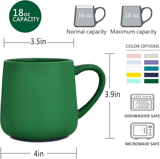 Bosmarlin Glossy Ceramic Coffee Mug, Tea Cup for Office and Home, 18 oz, Suitable for Dishwasher and Microwave(Dark Green, 2) - Image 3