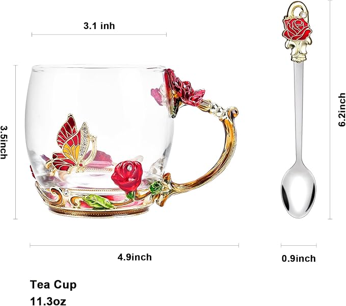 Tea Cup Glass Coffee Enamels Mug Gifts for Mom Women Christmas Birthday | Valentines Day for Her Girlfriend Wife,Mothers Day Gifts from Daughter Son,Heat & Cold Resistant,Shatterproof - Image 2