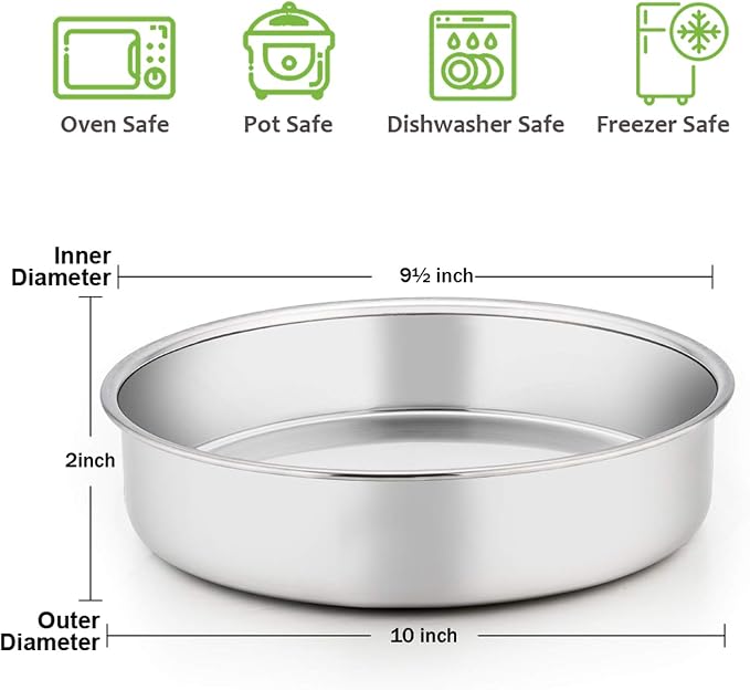 E-far 9½ Inch Cake Pan Set of 2, Stainless Steel Round Cake Baking Pans, Non-Toxic & Healthy, Mirror Finish & Dishwasher Safe - Image 2