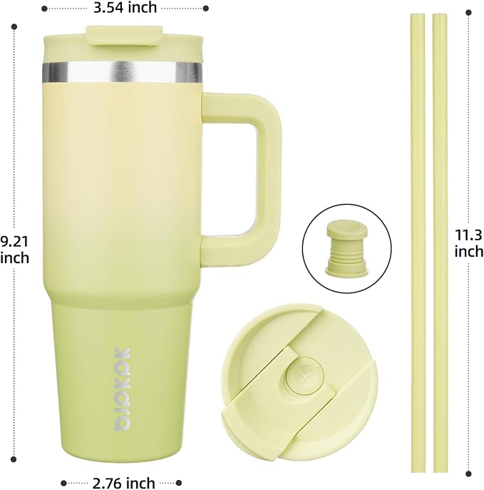 BJPKPK 30 oz Insulated Tumbler with Handle & Straw, Stainless Steel | Double Wall Vacuum Insulation, Leak Proof, BPA Free, Dishwasher Safe, Cupholder Friendly, Travel & Outdoor, Lime - Image 3