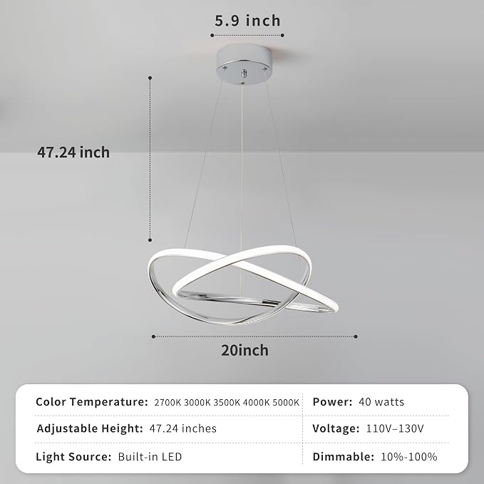 Modern LED Chandelier for Dining Room Pendant Light Fixture 40W | 5CCT/2700K-5000K,Dimmable,For Bedroom,Living Room,Dining Room,Kitchen,Kids Nursery,Home Office - Image 7