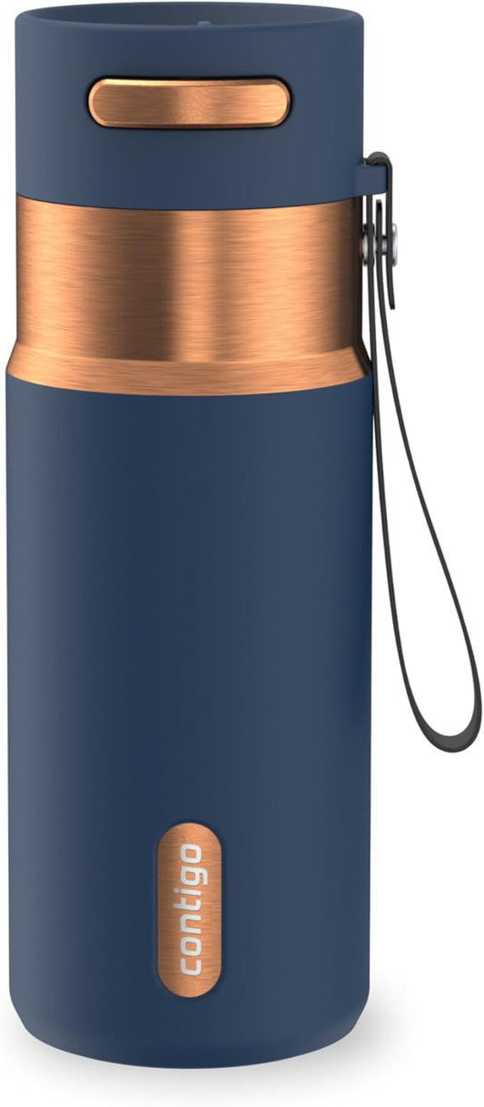 Contigo AutoSeal 16 oz Stainless Steel Vacuum-Insulated Water Bottle with Leakproof Push-Button Spout & Lock, Carry Strap, BPA-Free & Lead-Free, Dishwasher Safe by Unknown