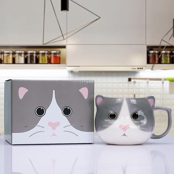 Cat Mug 14 oz Cute Ceramic 3D Porcelain Tea Cup for Women, Kawaii Gifts for Cat Lovers, Christmas, Housewarming, Holiday, Birthday Gifts for Women, Mom, Kids, Men and Friends - Image 3