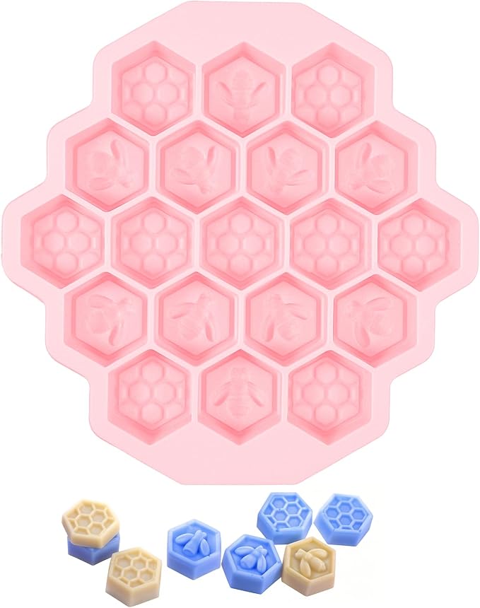 Versatile Honey Comb Silicone Mold, 19 Cavity Bee Silicone Honeycomb Mold for Baking, Reusable Non-Stick Gummy Molds for Candy, Chocolate, Jelly, Ice Cube(Pink) by Unknown
