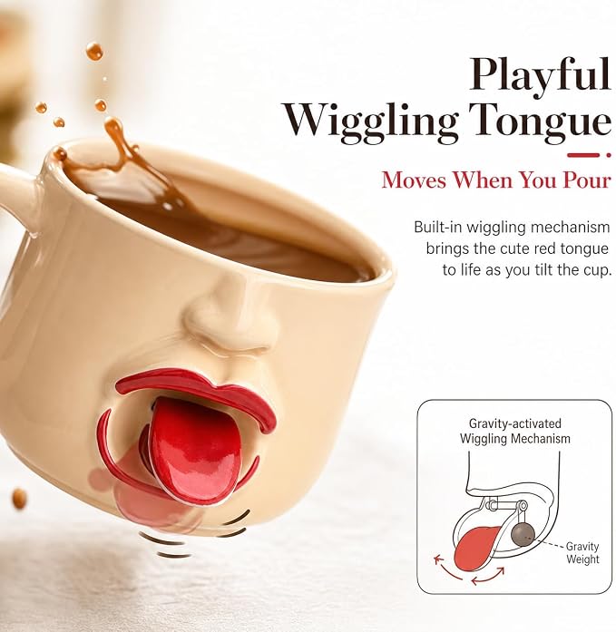 Funny Ceramic Tongue Mug, 3D Unique Shaking The Tongue Coffee Cup, Handmade Artistic Interactive Drinkware, Novelty Gift for Friends, Co-workers or Home Decor ，1pcs - Image 2
