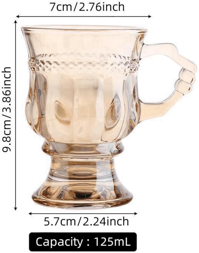 4pcs Vintage Irish Coffee Mugs, Crystal Clear Irish Coffee Glass with Handle, Footed Stem Base, Heat Resistant, Heavy Duty Cups for Hot Chocolate, Tea, Coffee, Beige