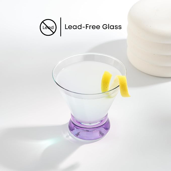 JoyJolt Hue 7.5oz Martini Glasses, Cocktail Glassware Set of 6, Colored Glass Base, Stemless Drinking Glasses for Margarita, Bar, Shrimp Cocktail, Juice - Image 5