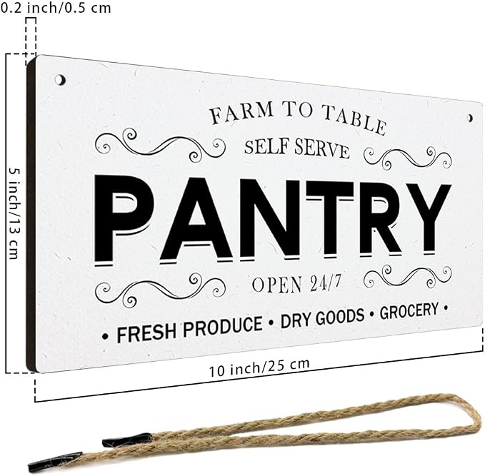 Pantry Sign Rustic Wall Art Print Wooden Signs Funny Home Decor Vintage Poster Retro Hanging Plaque for Farmhouse Kitchen Cafe Bar Grocery Coffee Corner 10x5 Inch (White) - Image 2