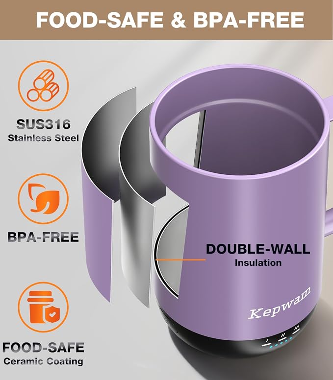 Kepwam Self-Heating Coffee Mug T1, 16oz Rechargeable Heated Coffee Mug, Smart Coffee Warmer Mug with App-Controlled,Advanced Temperature-Controlled Heating Coffee Gifts for Women Men Coffee Lover - Image 5