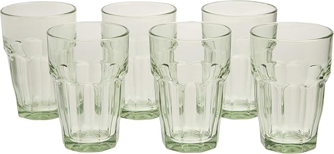 Bormioli Rocco Rock Bar 12.5 oz. Long Drink Stackable Tempered Beverage Glasses for Cold Drinks, Water, and Cocktails, Set of 6, Mint Green by Bormioli+Rocco