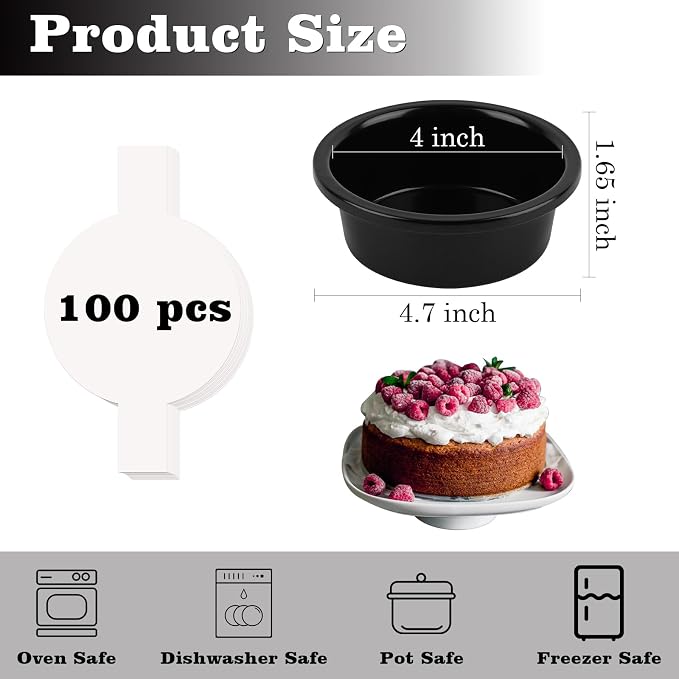 HUAKENER 4 Inch Cake Pan, 3 PCS Carbon Steel Round Cake Pans | Round Cake Pans with 100 Pieces Parchment Paper, Non-stick Cake Baking Pans, Dishwasher Safe - Image 3