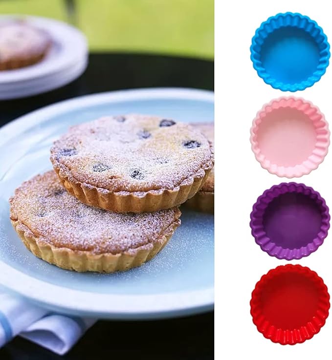 8 Pack Silicone Tart and Pie Molds, 4.2 Inches Round Baking Molds, Small Fluted Cake Pans Mini Quiche Tart Pans for Baking Pies, Tarts, Cakes, Small Dessert DIY (Random Color)