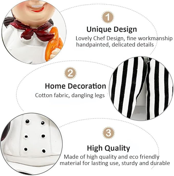 KiaoTime Set of 2 Home Kitchen Decor Chef Figurines Bread & Wine with Dangling Legs Shelf Sitters Figurine Statue for Kitchen Shelves, Cupboard, Countertop Display, Windowsill - Image 6