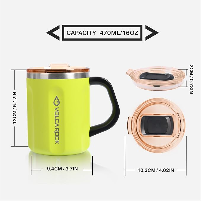 Coffee Mug with Handle and Lid, 16oz Spill Proof Coffee Cup with Powder Coating, Dishwasher Safe and BPA Free Tea Mug, Ideal Gift for Family and Friends (Lime) - Image 9