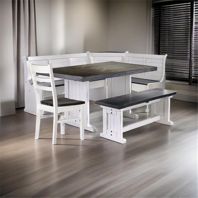 Pemberly Row 4-Piece Farmhouse Wood Breakfast Nook Set with Hidden Storage, Reversible Seating, Great for Small Spaces, in White & Brown Finish - Image 10