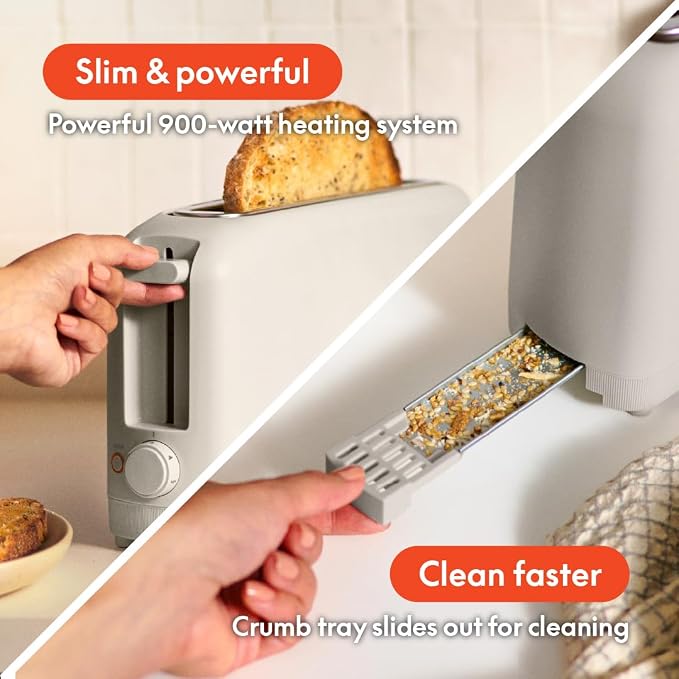 bella 2 Slice Slim Toaster,Fits-anywhere™ Kitchenware,6 Setting Shade Control with Reheat & Cancel Buttons,Fits sourdough,10” Long Slot,Anti Jam & Auto Shutoff,900 Watt,Oatmilk,(Pack of 6) - Image 4