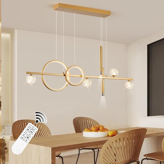 ORANOOR LED Gold Chandeliers, 47in Dimmable Modern Chandelier Pendant Light | Linear Ring Globe Pendant Lights Fixtures Gold Dining Room Light Fixture Ceiling Hanging for Kitchen Island Dining Room by ORANOOR
