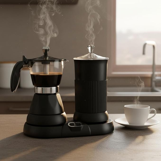 Electric Coffee Maker Espresso Machine Frother Brewer Maker With Fast Heating Performance And Dense Foam Results Suitable for busy mornings work breaks, White - Image 6