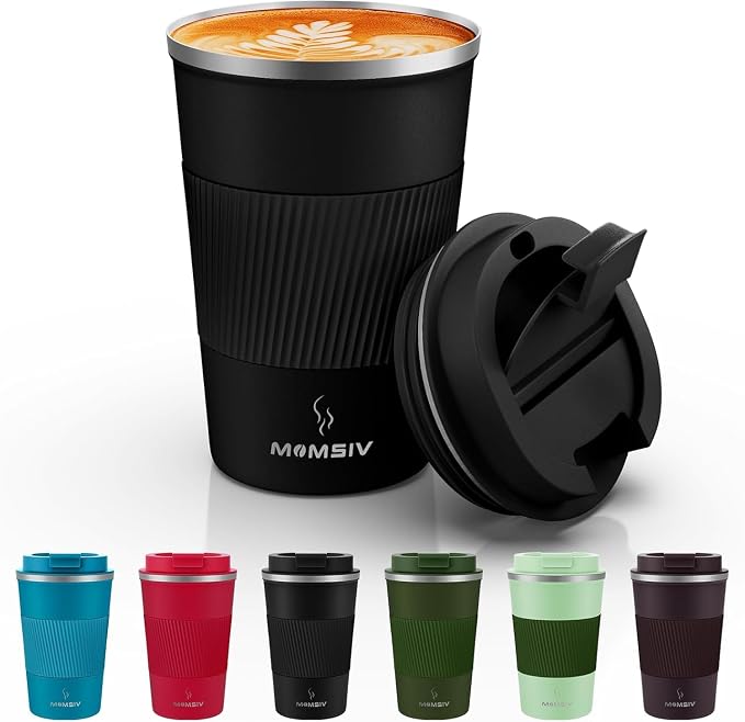 MOMSIV 12oz Travel Coffee Mug, Insulated Coffee Cup with Leakproof Lid | 6-Hour Heat Retention, 360°Leak proof, Vacuum Stainless Steel Double Walled, BPA-free, Reusable And To Go Coffee Mug by MOMSIV