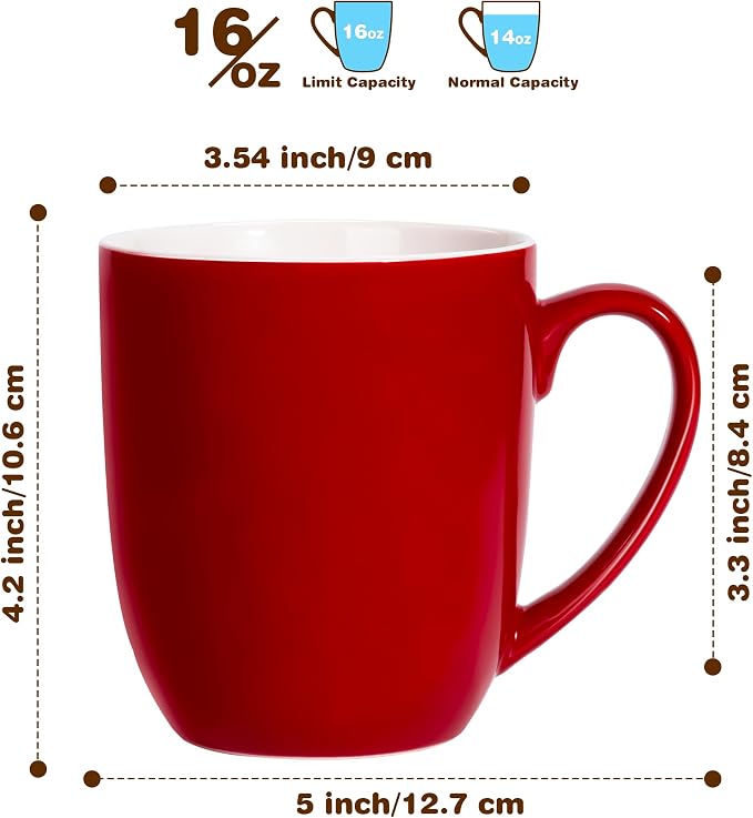 Urbanstrive 16 oz Large Coffee Mugs Set of 6 Ceramic Coffee Mug White Coffee Cups Tea Cups Idea Gift for Women Men House Warming Gifts New Home Office, Red 6 Pack - Image 2