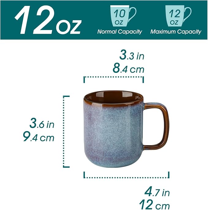 vancasso Coffee Mugs Set of 6, 12 Oz Ceramic Coffee Cups with Handle, Ceramic Unique Glaze Coffee Cup for Cappuccino, Latte, Tea, Cocoa, Dishwasher & Microwave Safe Gift Sets, Blue, Series ONION - Image 2