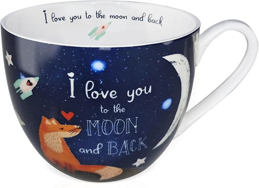 I Love You to the Moon and Back Mug, Premium 20 oz Bone China Coffee Mug, Romantic Gift for Her or Him, Valentine's Day, Anniversary, Birthday, Designed in England by Harvest Green Studio by MFoffice