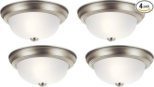 Kichler 8111NI Flush Mount Round Glass Ceiling Lighting, Brushed Nickel 2-Light (12" W x 7" H) 120 Watts (Pack of 4) by KichlerLighting