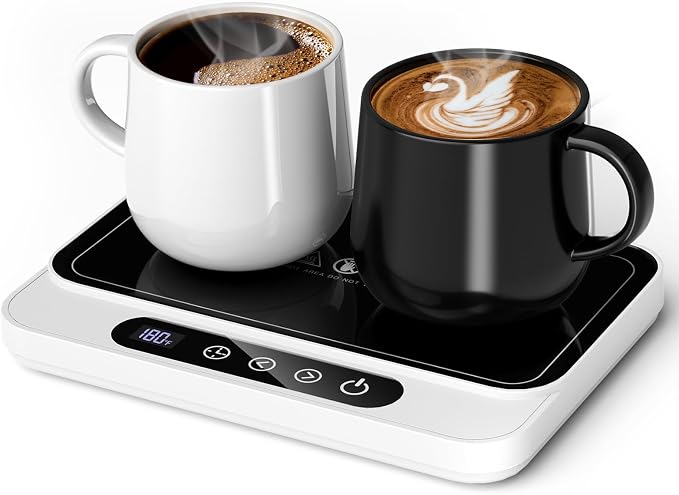 Misby Mug Warmer, 50W Large Heating Panel Coffee Mug Warmer with 6-Temp Settings, 8H Auto Shut-Off, 12H Timer, Ultra-Thin Design, Coffee Cup Warmer for Desk, Ideal for Home, Office, Travel (White) by Misby