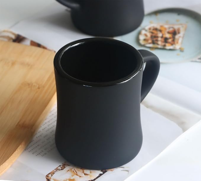 harebe Retro Coffee Mugs Set of 4, 10 OZ Heavy Classic Ceramic Diner Cups Set with Handle for Coffee, Tea, Cocoa, Milk, Latte（Black） - Image 4