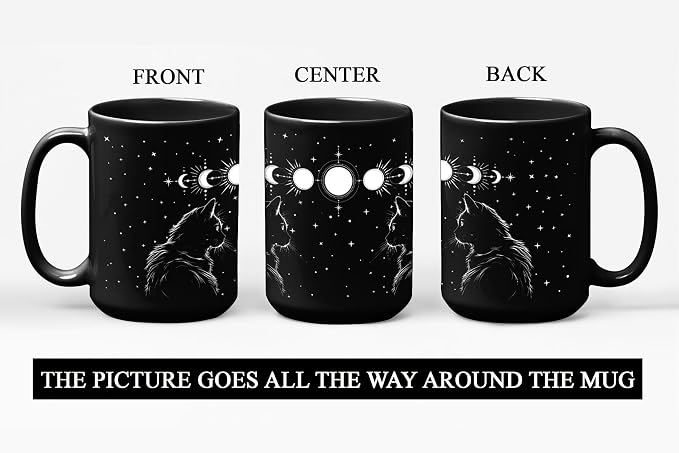 Black Cat Mug 15oz Cat Lover Gifts for Women Funny Goth Coffee Mug - Witch, Goth Decor Christmas Cup With Cats Goth Gift Witchy Gifts for Women, Men - Xmas Decorations Cats Christmas Gothic Home Decor - Image 2
