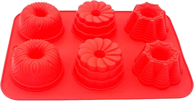 X-Haibei 6-Cup Round Silicone Baking Pan Mold for Mini Cakes, Jello, Ice Cream, Soap & Candy | Non-Stick, Flexible, Easy Release