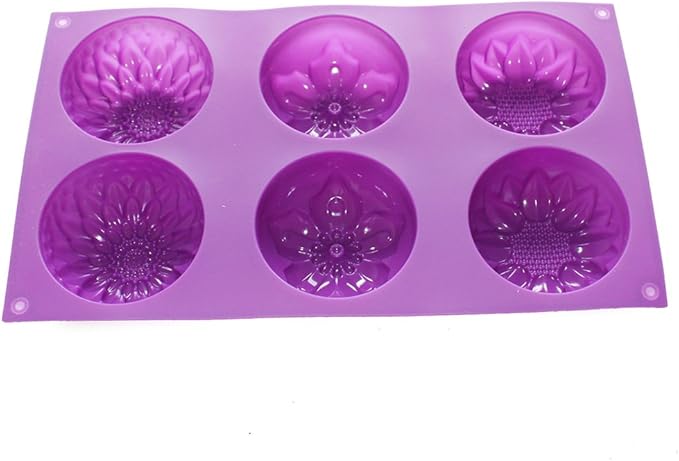 X-Haibei Round Flower Bath Soap Mold Glycerin Lotion Bar CP HP Cake Making Silicone Pan Supplies, Dia. 3inch, 4oz per Cell