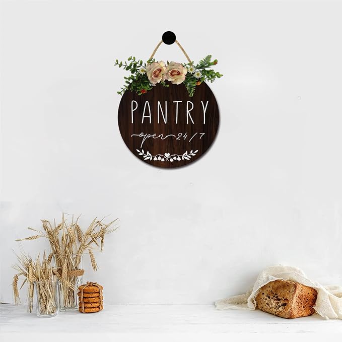 Pantry Sign Pantry Wall Decor Farmhouse Pantry Sign Wooden Rustic Pantry Sign Retro Pantry Hanging Sign Wooden Art Printed Decor for Home Pantry Room Holiday Decoration, 11x11 Inch - Image 3