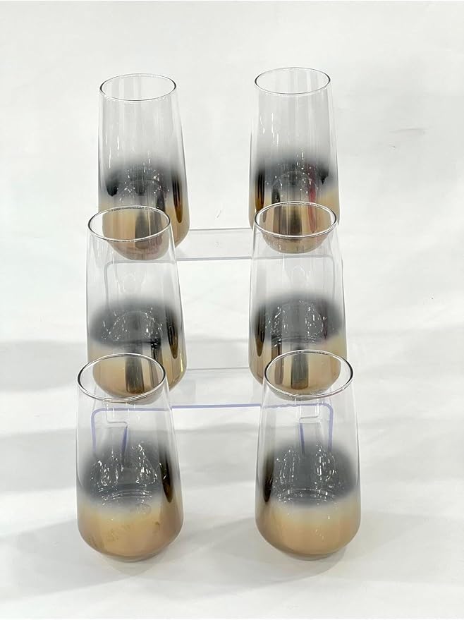 SODEF Titanium Coated Rose 6-Piece Long Glass Water Tumbler Set - quality Glassware Collection, 16.2 fl oz Capacity, Multicolor Design - Multicolor - Image 3