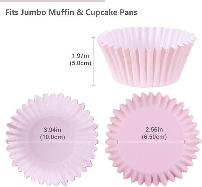 Caperci Heavy Duty Jumbo Cupcake Muffin Liners for Baking - Extra Large 100pcs Grease-Resistant Pink Paper Baking Cups, No Muffin Pan Needed, Odorless, Easily Peels (Pink) - Image 5