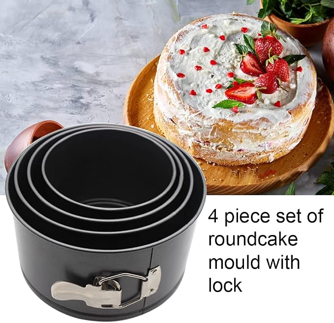 4 pcs Springform Pan Set, 4 5 6 7 inches Round Cake Tin with Removable Bottom, Nonstick Leakproof Carbon Steel Cheese Cake Pans Mold for Baking(COLOR:Black) - Image 4