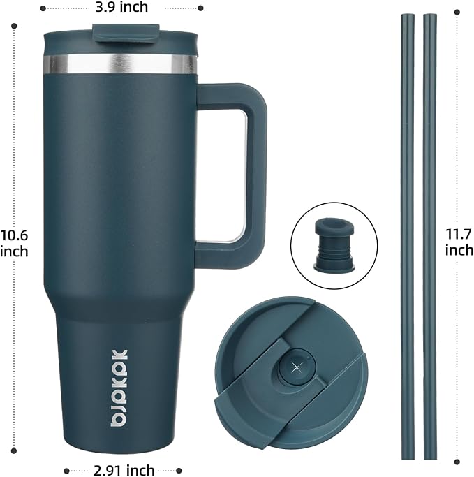BJPKPK 40 oz Insulated Tumbler with Handle & Straw, Stainless Steel | Double Wall Vacuum Insulation, Leak Proof, BPA Free, Dishwasher Safe, Cupholder Friendly, Travel & Outdoor, Navy Blue - Image 3