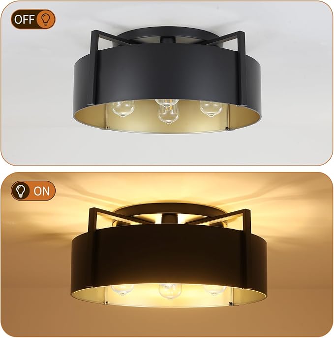 20'' Black Semi Flush Mount Ceiling Light, Modern Farmhouse Hallway Entryway Light Fixtures, 4-Light Rustic Foyer Lighting Fixtures Ceiling Lights for Kitchen Island Bedroom Dining Room - Image 6