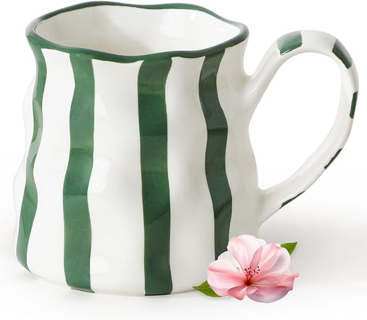Ceramic Mug,14 oz Cute Mug,Ceramic Coffee Cup,Diner Mug,Espresso Mug,Pretty Mug,Hand-Painted Coffee Cup (Green) by MithrgrousLife