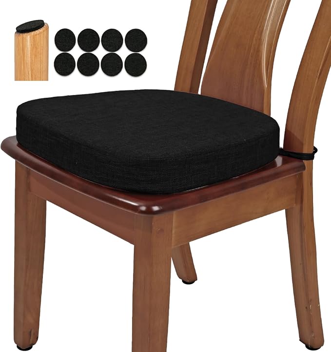 BUYUE Thickened 2.5" Friendly Woven Fabric Dining Chair Cushion, U-Shape High Density Foam Comfortable Chair Pad for Kitchen, Slip Resistant Indoor Seat Cushion (1 Piece, Black) by BUYUE