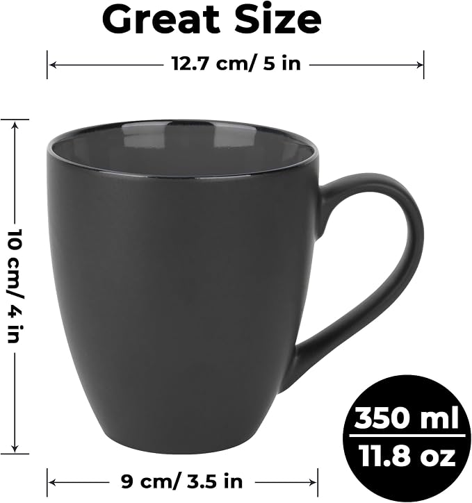 MIAMIO - Coffee Mugs Set of 6 (12 oz) - Le Papillon Collection (Black) | Modern ceramic coffee mugs for coffee, cappuccino and tea - microwave & dishwasher safe - Image 6