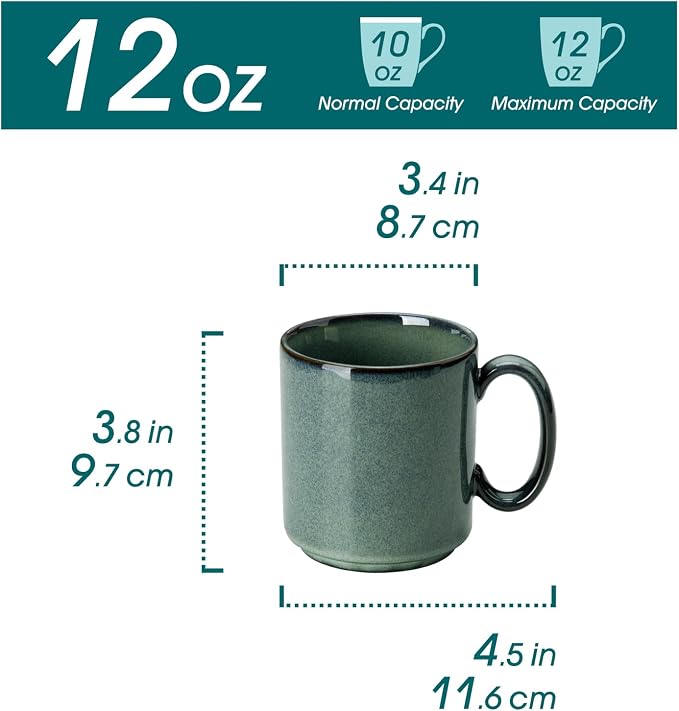 vancasso STARRY Ceramic Coffee Mugs Set of 6, 12 Oz Coffee Cups for Latte, Cappuccino, Tea & Hot Cocoa, Artisan Modern Style for Coffee Bar, Home & Kitchen, Microwave & Dishwasher Safe, Green - Image 2