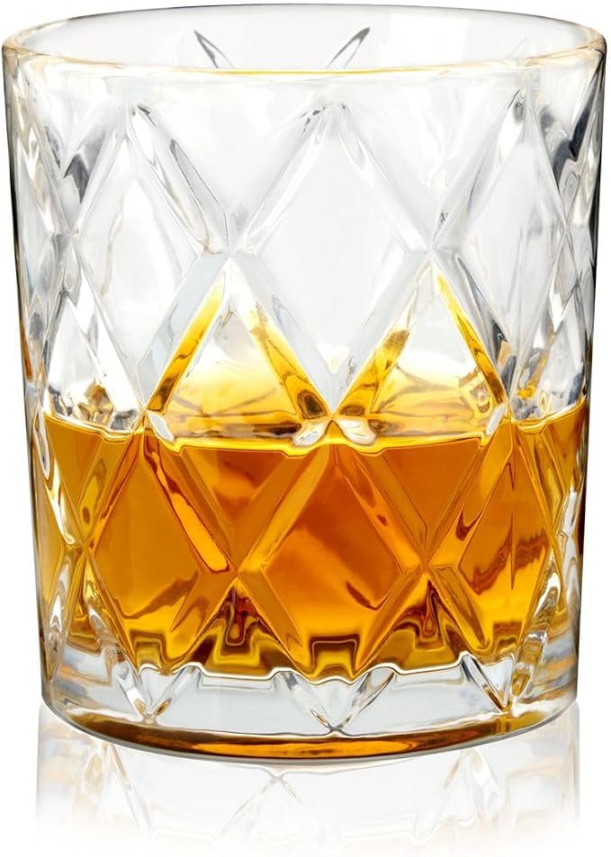 True Diamond Crystal Scotch Bourbon Whiskey Glasses, Old Fashioned Glasses Drinking Set, Whiskey Tumblers, Premium Bar Glassware Set of 4, 11 oz - Image 8