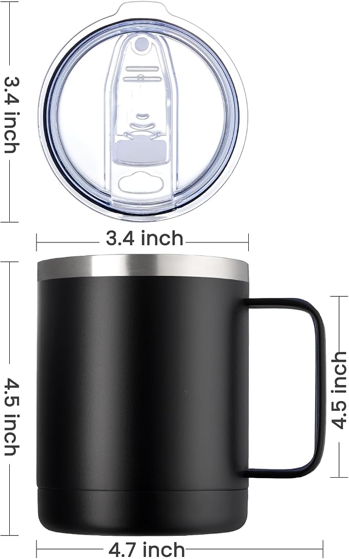 MEWAY 12oz Coffee Mug With Handle 2 Pack Bulk,Stainless Steel Insulated Travel Tumblers With Sliding Lid,Double Wall Vacuum Camping Cup for Hot & Cold Drinks Tea (Mix,Set of 2) - Image 4