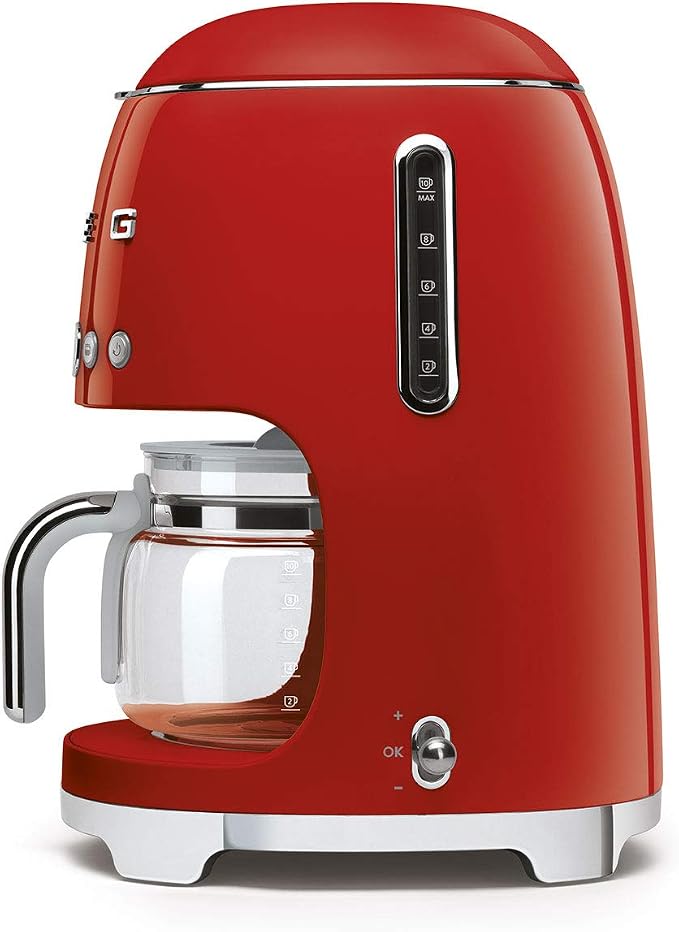 Smeg 50's Retro Style Aesthetic Drip Coffee Machine with 10 Cup Glass Carafe, Auto Start Feature, Keep Warm Plate, and Two Coffee Strength Settings (Red) - Image 7