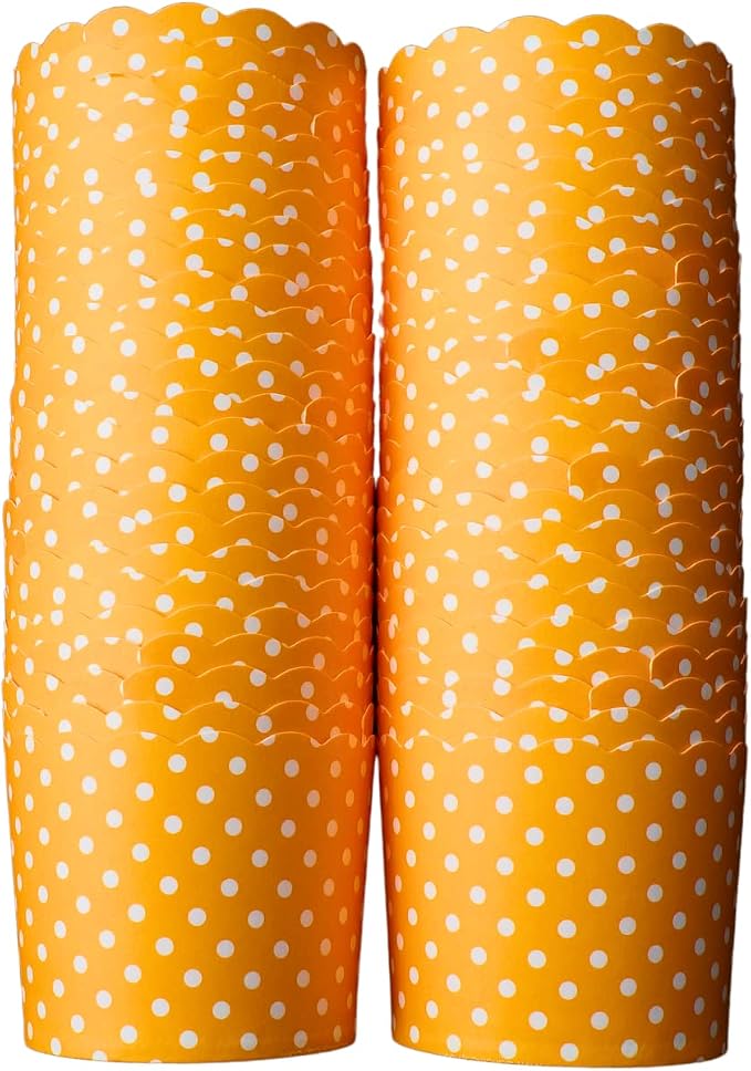 Paper Baking Cups (Polka Dots), Greaseproof Disposable Cupcake Liners (Orange, Large Cups (50-Pack)) by Bake-In-Cup