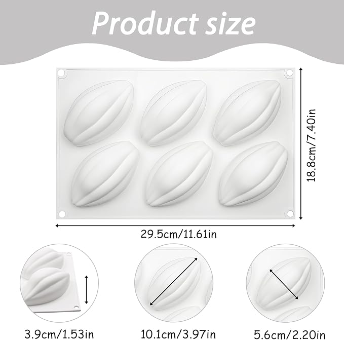 Silicone Coffee Bean Mold 6-Cavity, 29.5 x 18.8 cm | Pack of 2, 3D Cacao Pod Shape, Non-Stick Release, For Chocolate & Desserts, Food-Grade Silicone - Image 2
