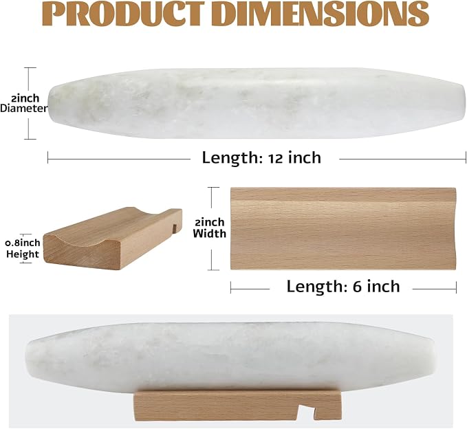 African Natural Marble French Rolling Pin, 12inch Non-Stick Rolling Pin for Baking, Dough Roller for Pasta, Dumpling, Fondant, Pie, Bread, Pizza, Kitchen Baking Tools(Namib Fantasy) - Image 3